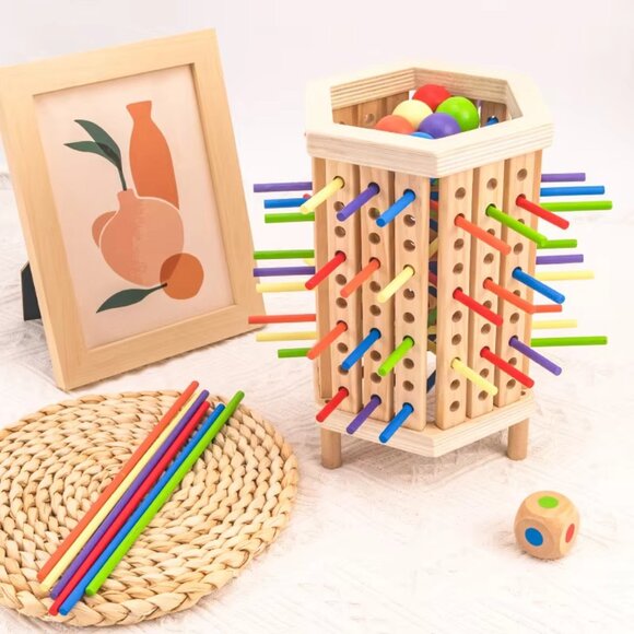 Montessori Game with Colorful Wooden Sticks Tower Dice Ball Wooden Board Games - Picture 7 of 11